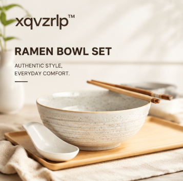 xqvzrlp™ Japanese Style Ceramic Ramen Bowl Set with Chopsticks & Spoon