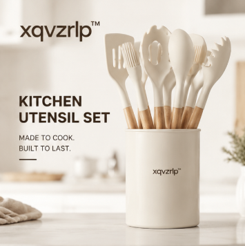 xqvzrlp™ Acacia Wood & Silicone Kitchen Utensil Set