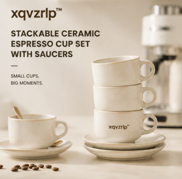 xqvzrlp™ Stackable Ceramic Espresso Cup Set with Saucers